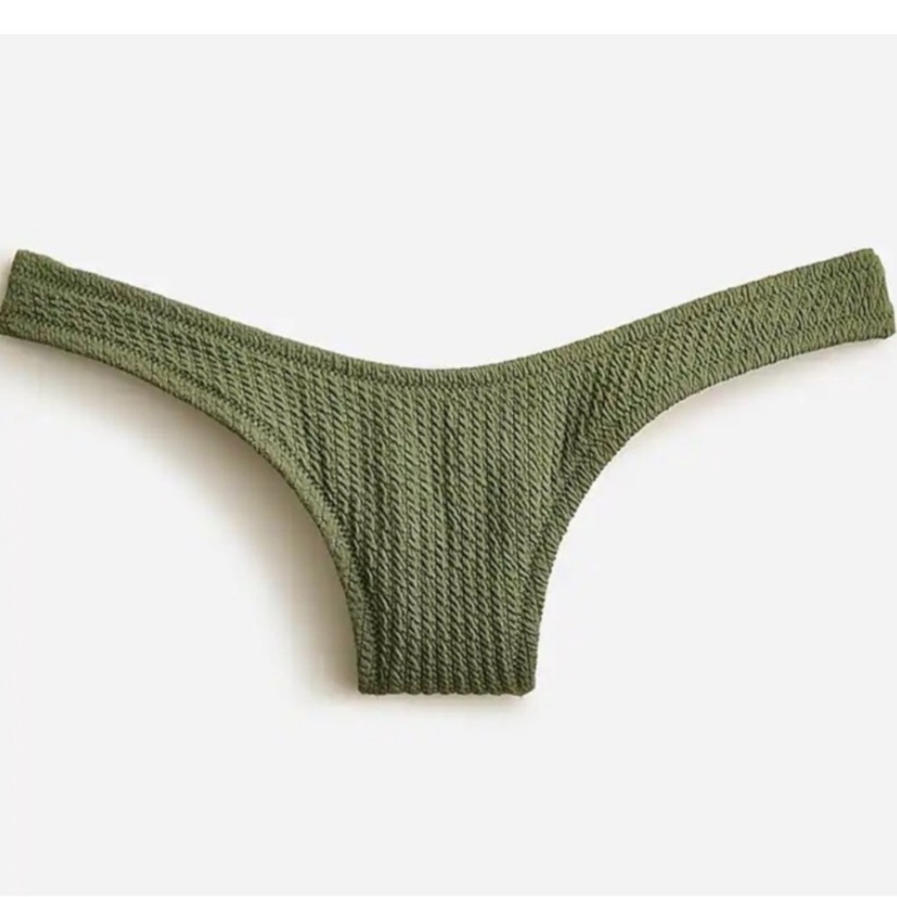 NWT J.Crew Olive Green Scrunchie Textured Curved Waist Cheeky Bikini Bottom Sz M